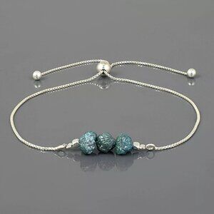 A+ Natural Blue Rough Diamond Beads Nuggets Bolo Chain Handmade Slider Bracelet